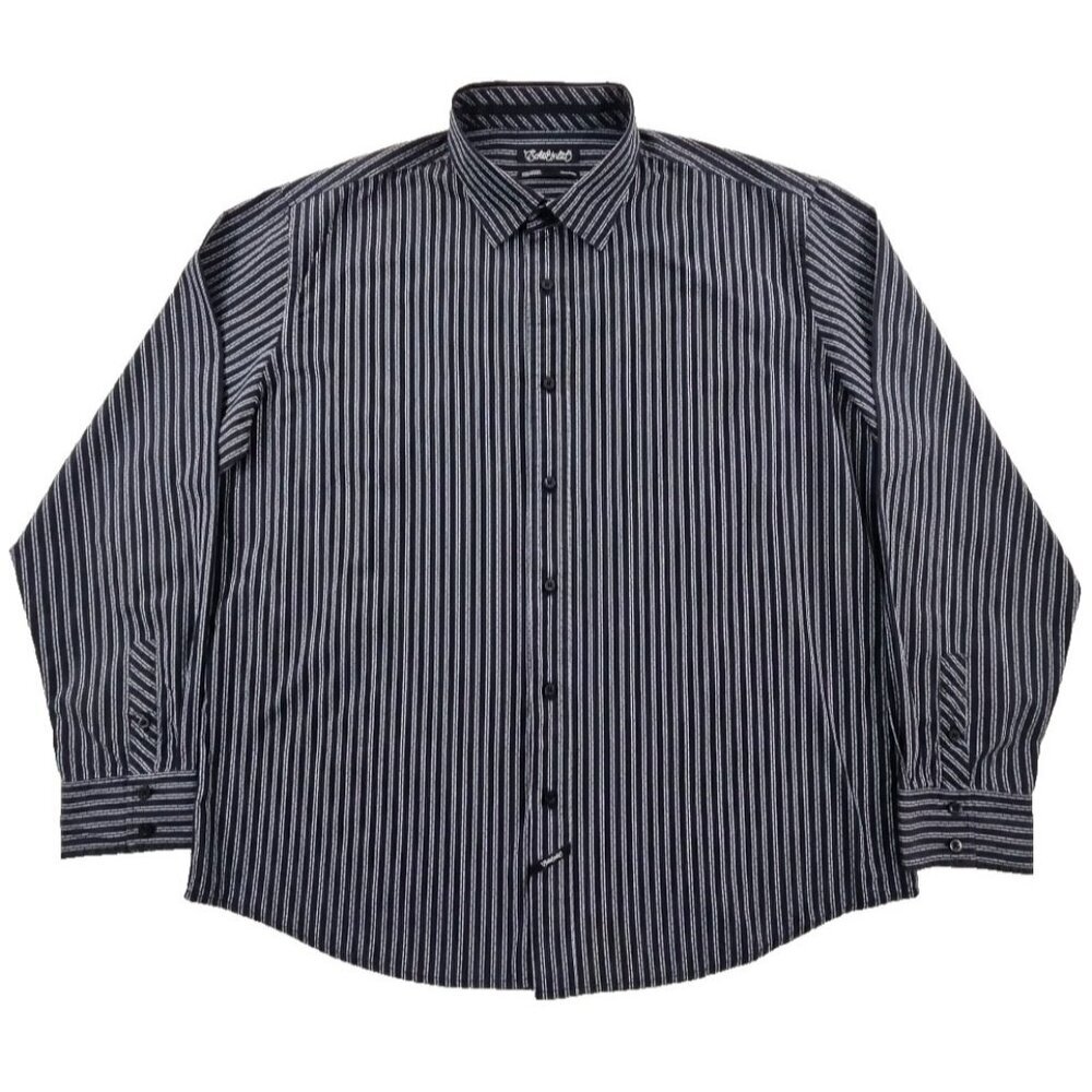 Ecko Unltd Button Down Shirt Men's 2XK 100%‎ Cotton Navy Blue Striped EUC Luxe